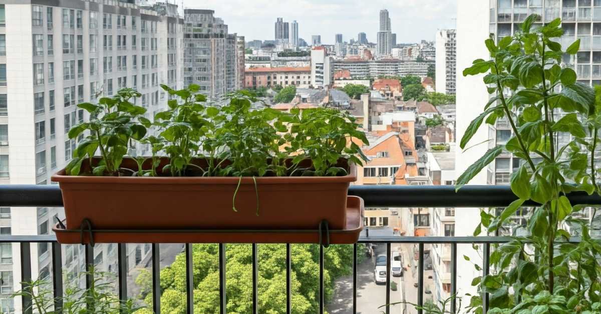balcony herbs vegetables pots sunlight