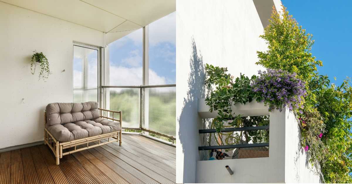 balcony used for sitting vs balcony full of plants comparison