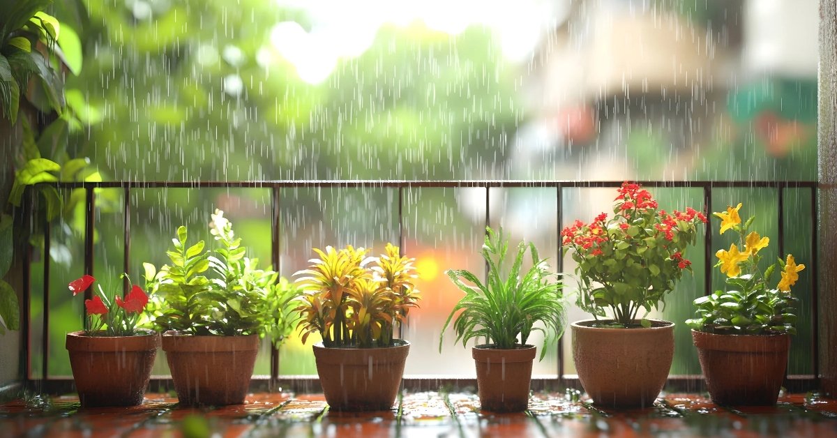 balcony plants in rain apartment balcony